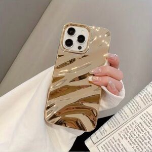 iPhone Case Glossy Gold Electroplated Finish 3D Wave Ripple Pattern